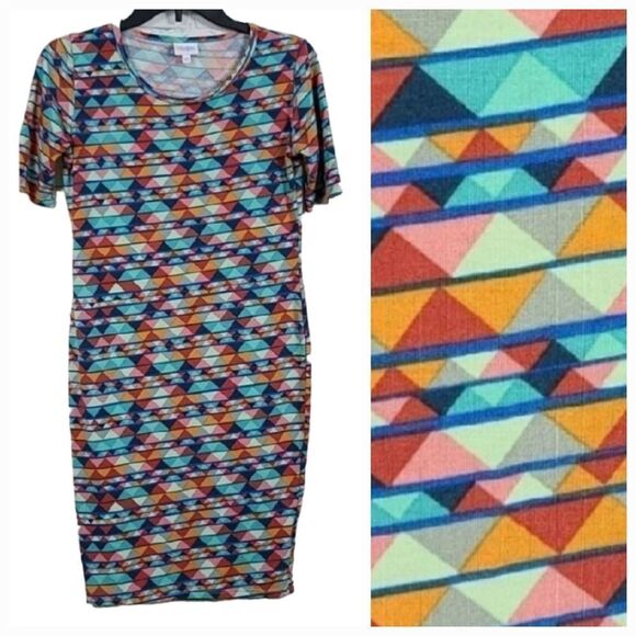 LuLaRoe Julia XS 2/4 Aztec Tribal Print Knee Length Stretch Fitted T-Shirt Dress - Picture 1 of 13